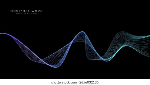 Vector abstracto colorido fluyendo líneas de onda aisladas sobre fondo negro. Elemento de diseño para tecnología, ciencia, IA, volante, concepto moderno	