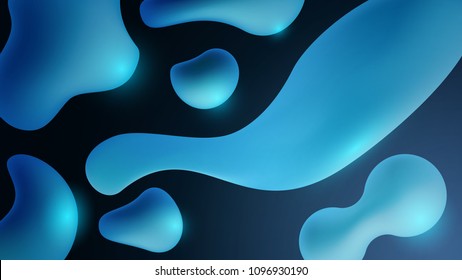Vector abstract colorful fluid shapes on blue background. Vibrant gradient template for cover, banner, poster, greeting card.