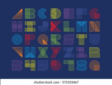 Vector of abstract colorful font and alphabet