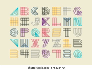 Vector of abstract colorful font and alphabet