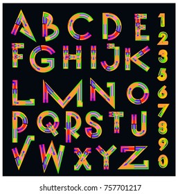 Vector of abstract colorful font and alphabet