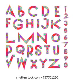 Vector of abstract colorful font and alphabet