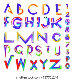 Vector of abstract colorful font and alphabet
