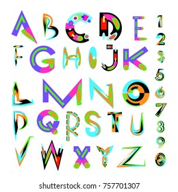 Vector of abstract colorful font and alphabet