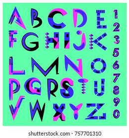 Vector of abstract colorful font and alphabet