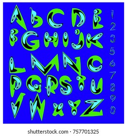 Vector of abstract colorful font and alphabet