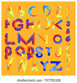 Vector of abstract colorful font and alphabet