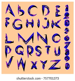 Vector of abstract colorful font and alphabet