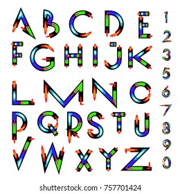 Vector of abstract colorful font and alphabet