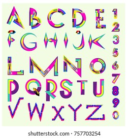 Vector of abstract colorful font and alphabet