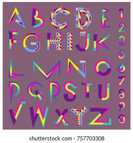 Vector of abstract colorful font and alphabet