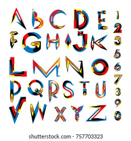 Vector of abstract colorful font and alphabet