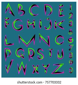 Vector of abstract colorful font and alphabet