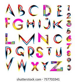 Vector of abstract colorful font and alphabet