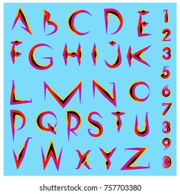 Vector of abstract colorful font and alphabet