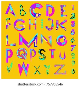 Vector of abstract colorful font and alphabet