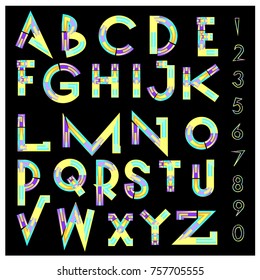 Vector of abstract colorful font and alphabet