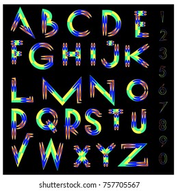 Vector of abstract colorful font and alphabet