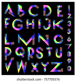 Vector of abstract colorful font and alphabet