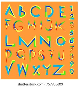 Vector of abstract colorful font and alphabet