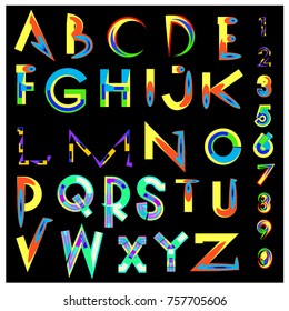 Vector of abstract colorful font and alphabet