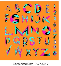 Vector of abstract colorful font and alphabet
