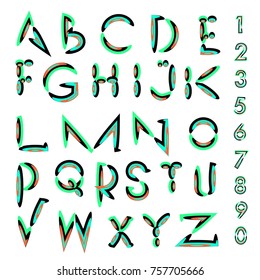Vector of abstract colorful font and alphabet