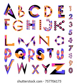 Vector of abstract colorful font and alphabet