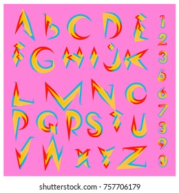Vector of abstract colorful font and alphabet