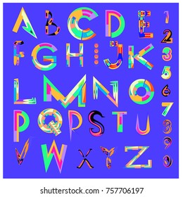 Vector of abstract colorful font and alphabet