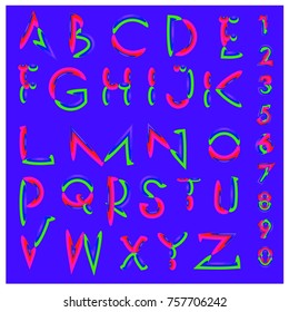Vector of abstract colorful font and alphabet
