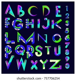 Vector of abstract colorful font and alphabet