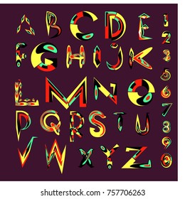 Vector of abstract colorful font and alphabet