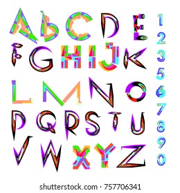 Vector of abstract colorful font and alphabet