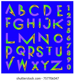 Vector of abstract colorful font and alphabet