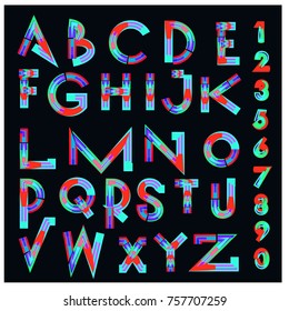 Vector of abstract colorful font and alphabet