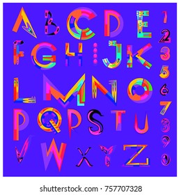 Vector of abstract colorful font and alphabet