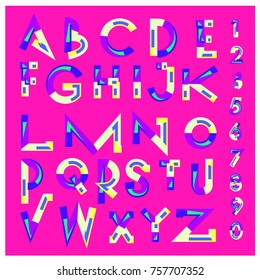 Vector of abstract colorful font and alphabet