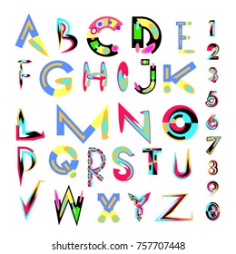 Vector of abstract colorful font and alphabet