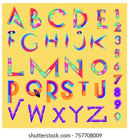 Vector of abstract colorful font and alphabet