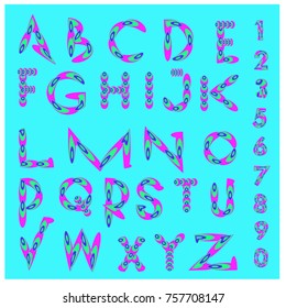 Vector of abstract colorful font and alphabet