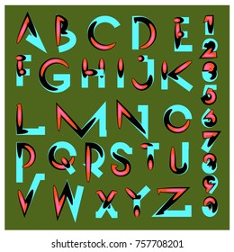 Vector of abstract colorful font and alphabet