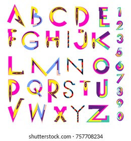 Vector of abstract colorful font and alphabet