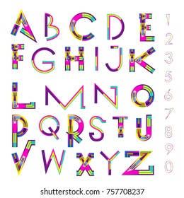 Vector of abstract colorful font and alphabet