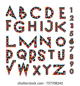 Vector of abstract colorful font and alphabet