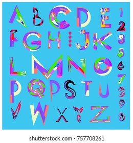 Vector of abstract colorful font and alphabet