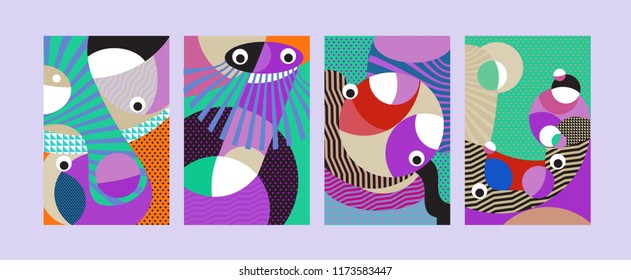 Vector Abstract Colorful Geometric and Curvy pattern background illustration. Set of Abstract Tribal Ethnic background for Cover, Poster, and print in Eps 10.