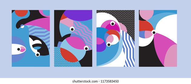 Vector Abstract Colorful Geometric and Curvy pattern background illustration. Set of Abstract Tribal Ethnic background for Cover, Poster, and print in Eps 10.