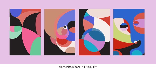 Vector Abstract Colorful Geometric and Curvy pattern background illustration. Set of Abstract Tribal Ethnic background for Cover, Poster, and print in Eps 10.