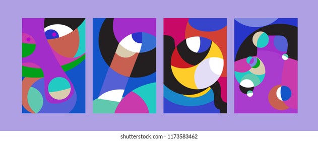 Vector Abstract Colorful Geometric and Curvy pattern background illustration. Set of Abstract Tribal Ethnic background for Cover, Poster, and print in Eps 10.